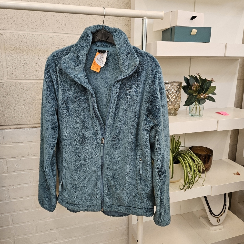 North Face Fuzzy Teal Zip Up